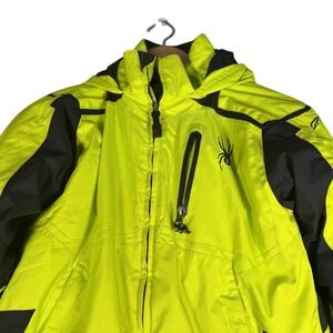 Spyder Kids Ski Jacket Neon Yellow Black Hooded Winter Coat Size 8 5051-09